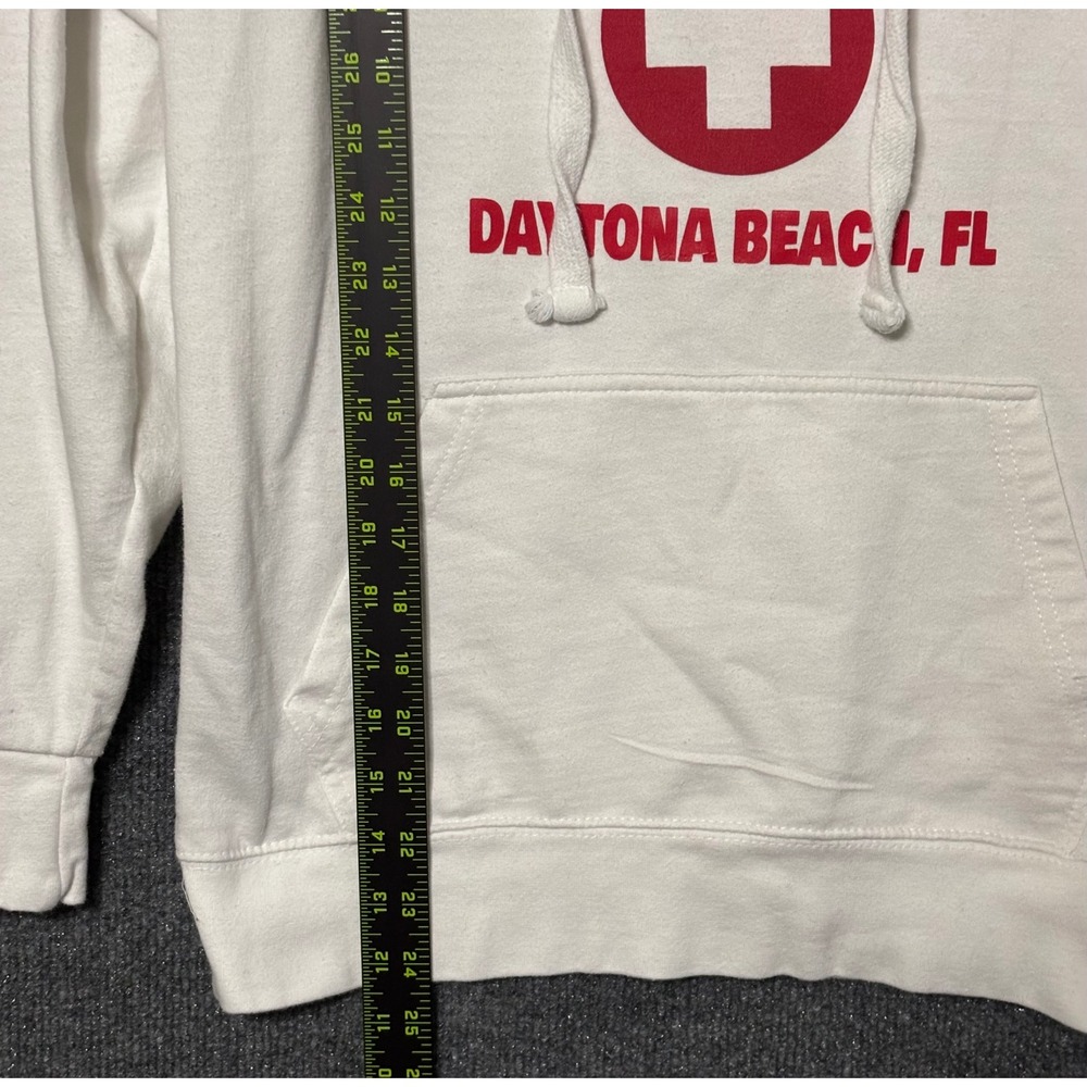 Official Lifeguard Daytona Beach FL Hoodie Sweatshirt White Red Mens Small - Picture 6 of 7